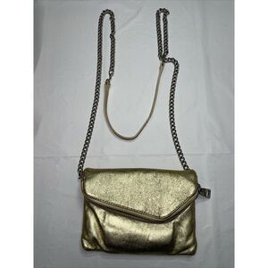 HOBO International Zara Gold Metallic Leather Fold Over Zipper Evening‎ Bag